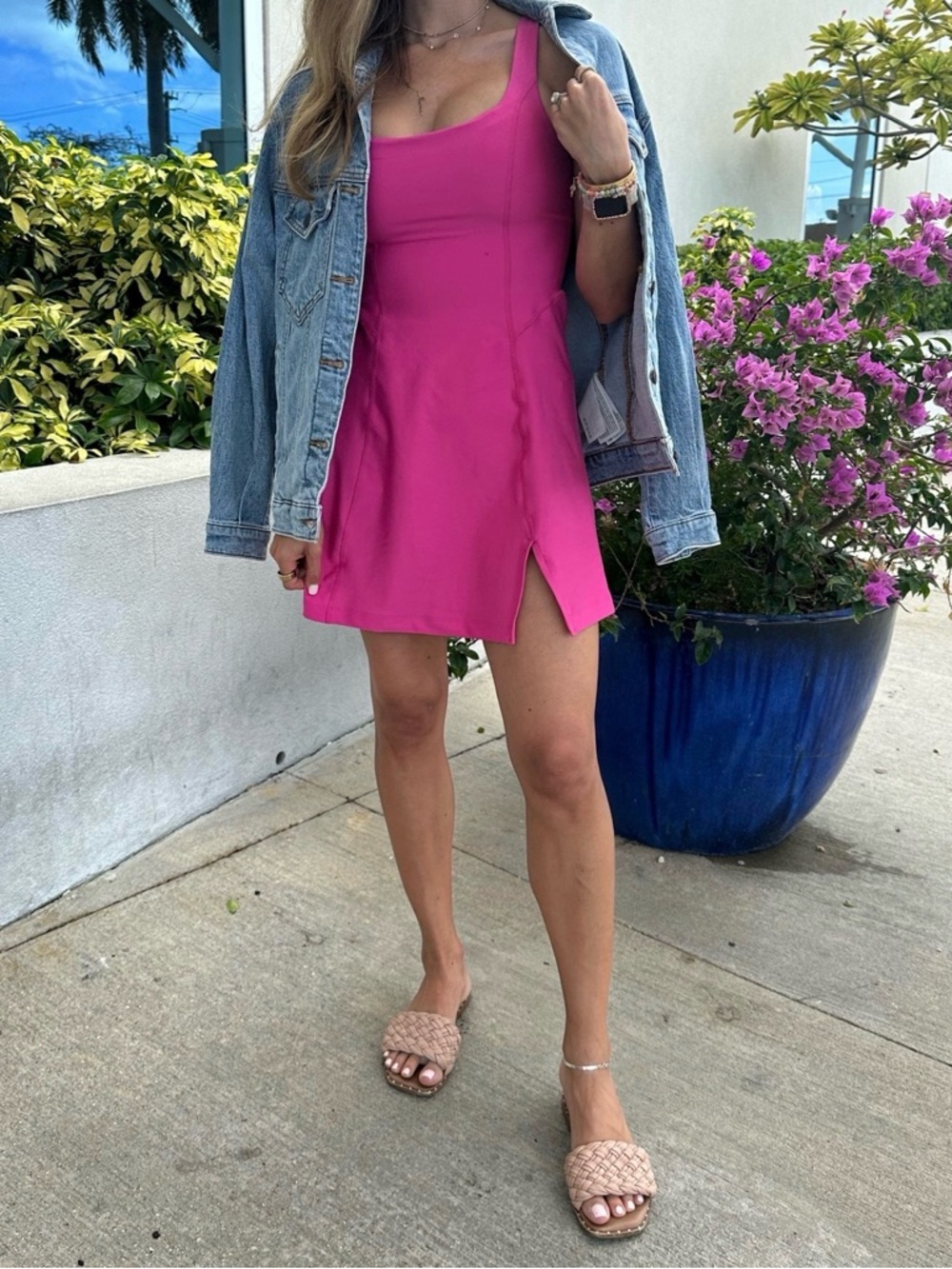 Fuchsia Pink Tank Mini Dress with Side Slit